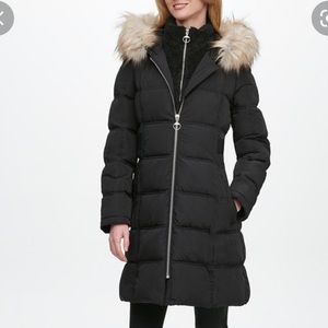 dkny faux fur hooded puffer jacket